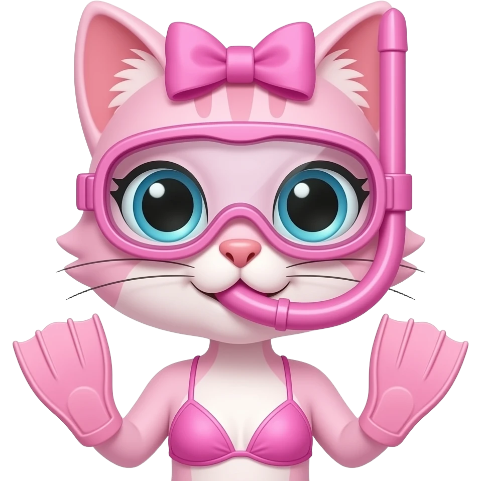 pink anthro cat with a pink bow on the head pink snorkel a pink flippers and a pink bikini emoji