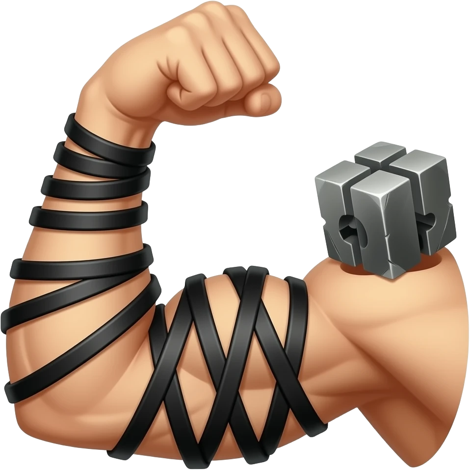 Flexed bicep with black phylacteries with stapes coming out of it, spiral wrapped around the arm with the black phylacteries cube on the top of the bicep💪➰⬛️ emoji