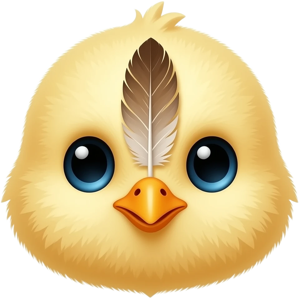 Baby chick face, large feathers on the face emoji