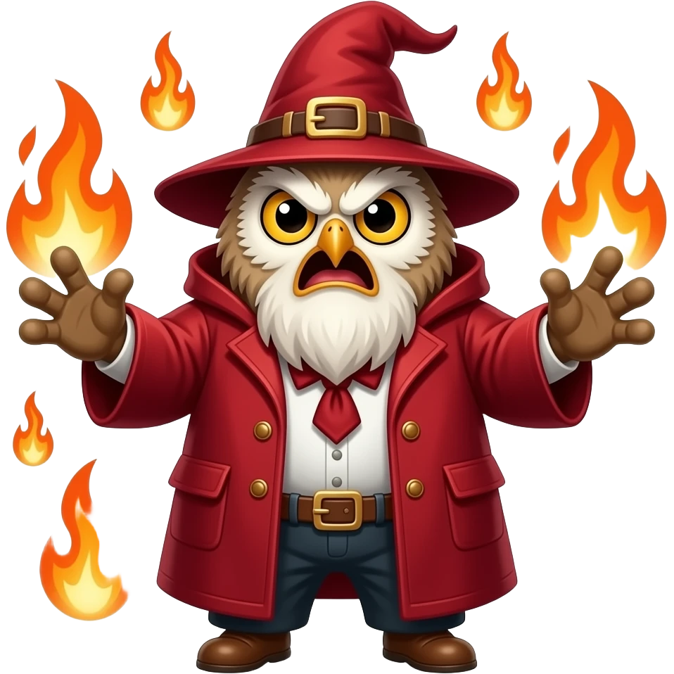 Fat owl fire wizard fire effects red coat rage emoji