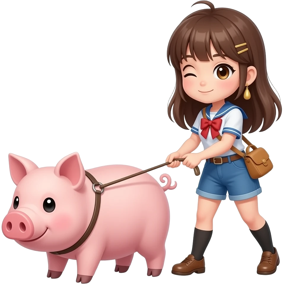 Crosseyed Ginga girl pulling a pig emoji