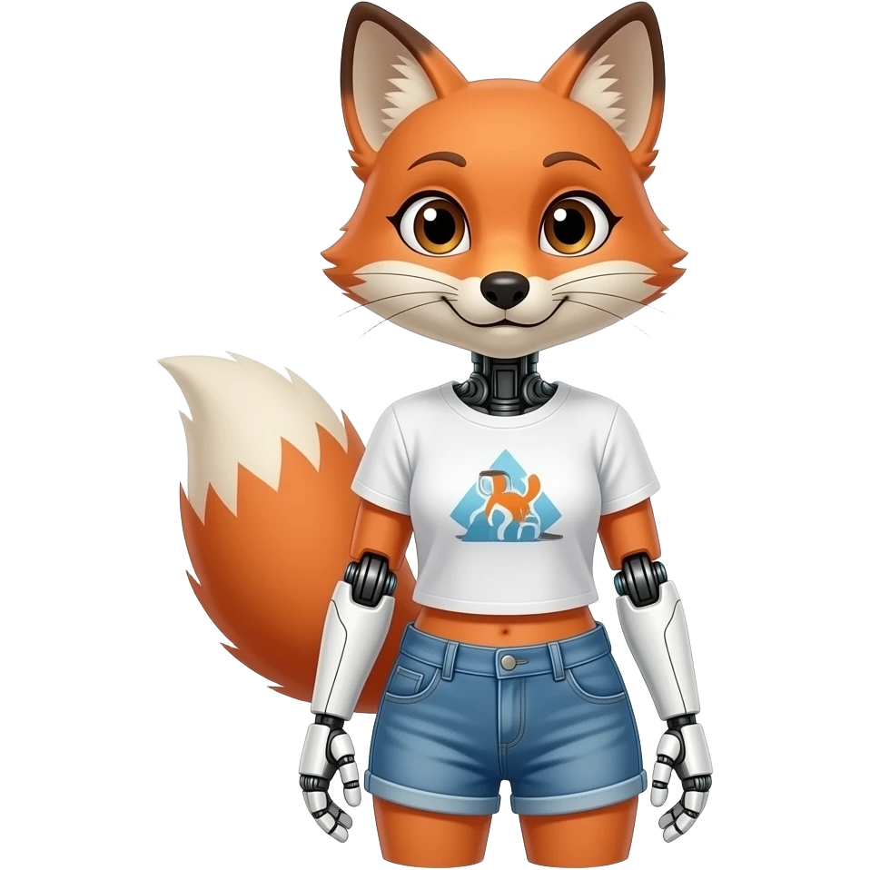 A humanoid robot female fox wearing a tee shirt and shorts emoji