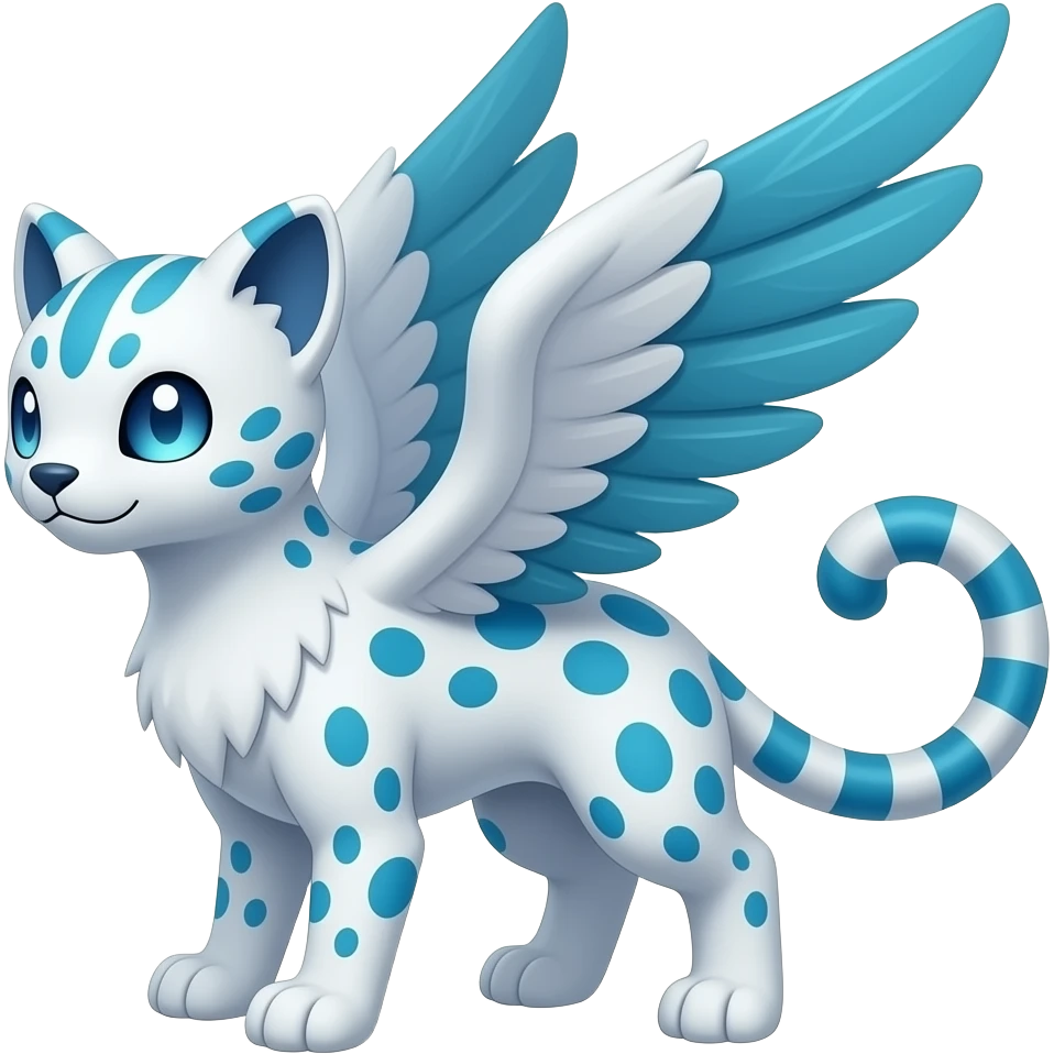 Colorful Meloetta-Sergal-Snow-Leopard-Civet-Genet-Pokémon-Digimon-Fakémon-fusion-hybrid-creature with Cyan stripes and blue leopard-spot-markings emoji