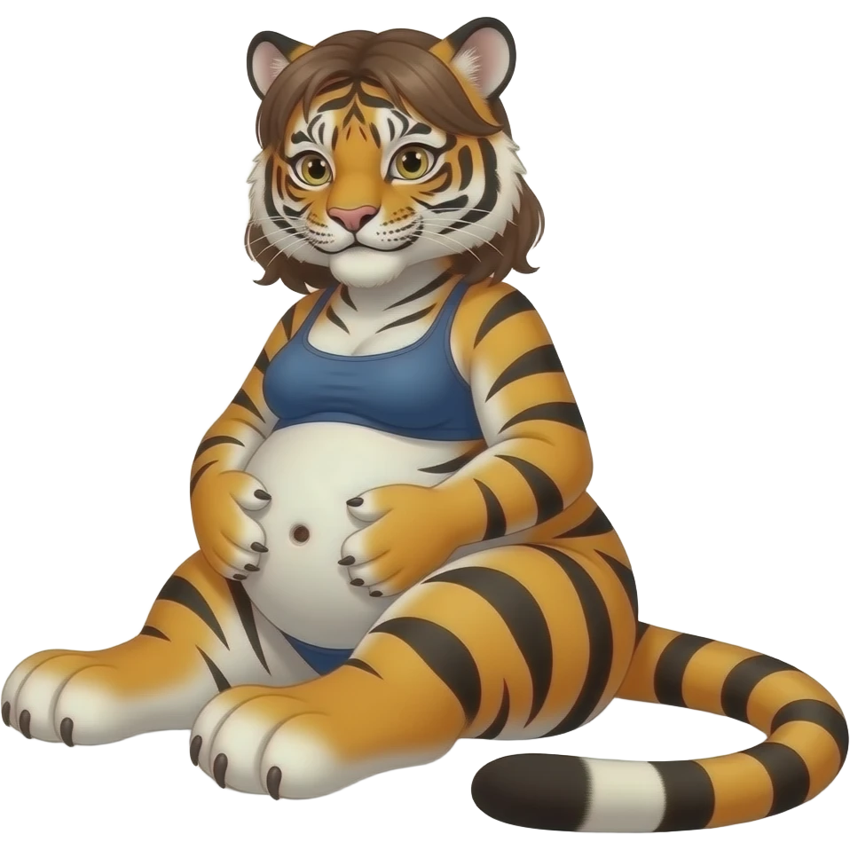 Make this Tiger girl get stuffed,her belly will be so big it would look like she has pregnancy bloating,dare to tickle that Tiger girl’s bellybutton,her gut rumbling echoes loud so you can listen to that full tummy,Tiger girl rolls around. emoji