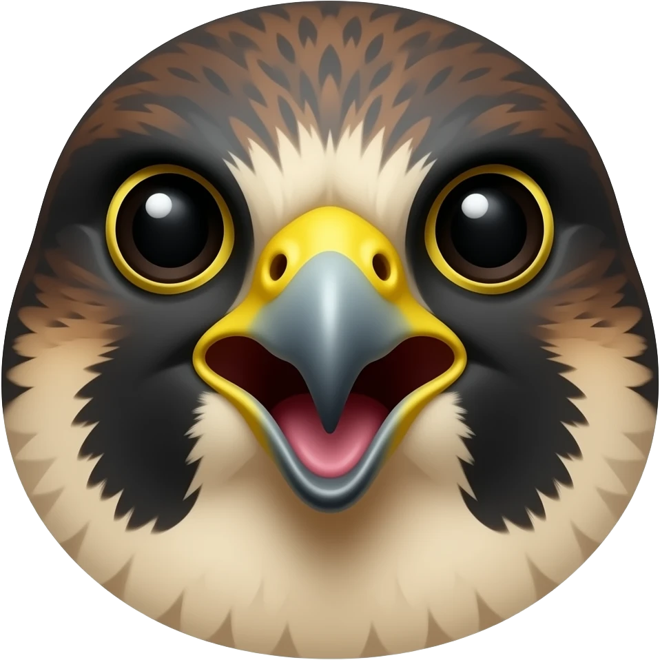 Peregrine Falcon head emoji with a shocked expression with open beak emoji