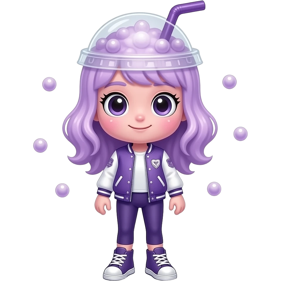 A magical boba mascot with a giant head and tiny body. It has creamy ...