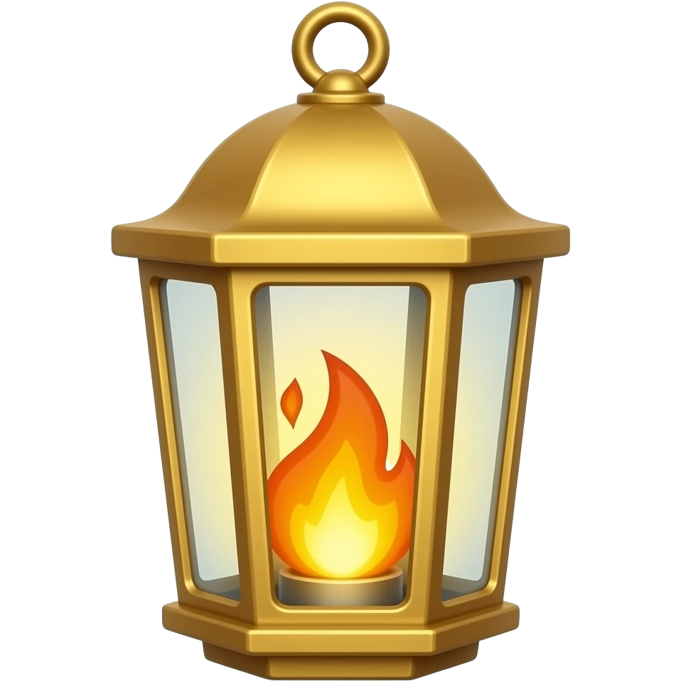 A gold hanging lantern with a bright  orange flames, an empty loop on top, fae themed emoji