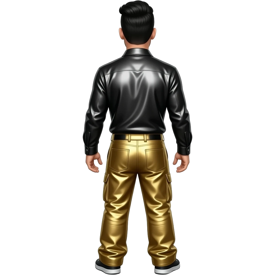 Steve-O from behind with black hair, black metallic shirt, gold metallic baggy pants emoji
