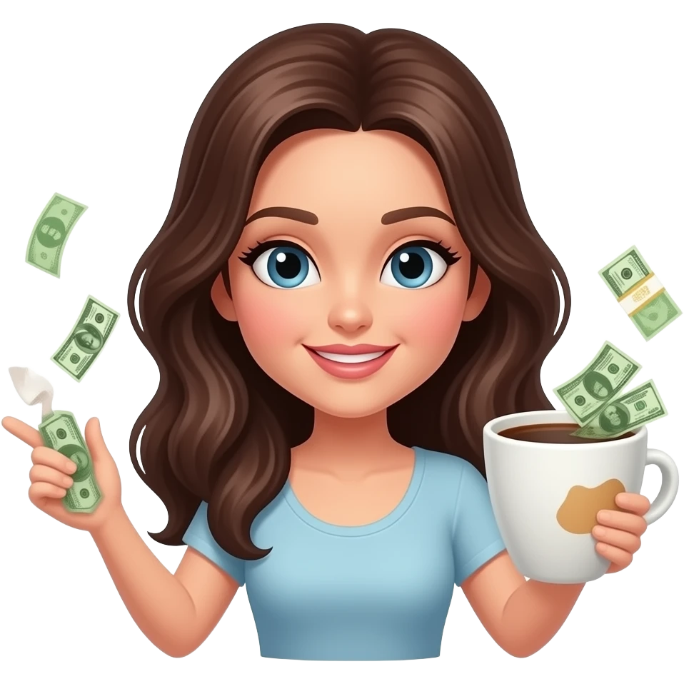 женщина много хочет, любовь, деньги, танцы, кофе emoji