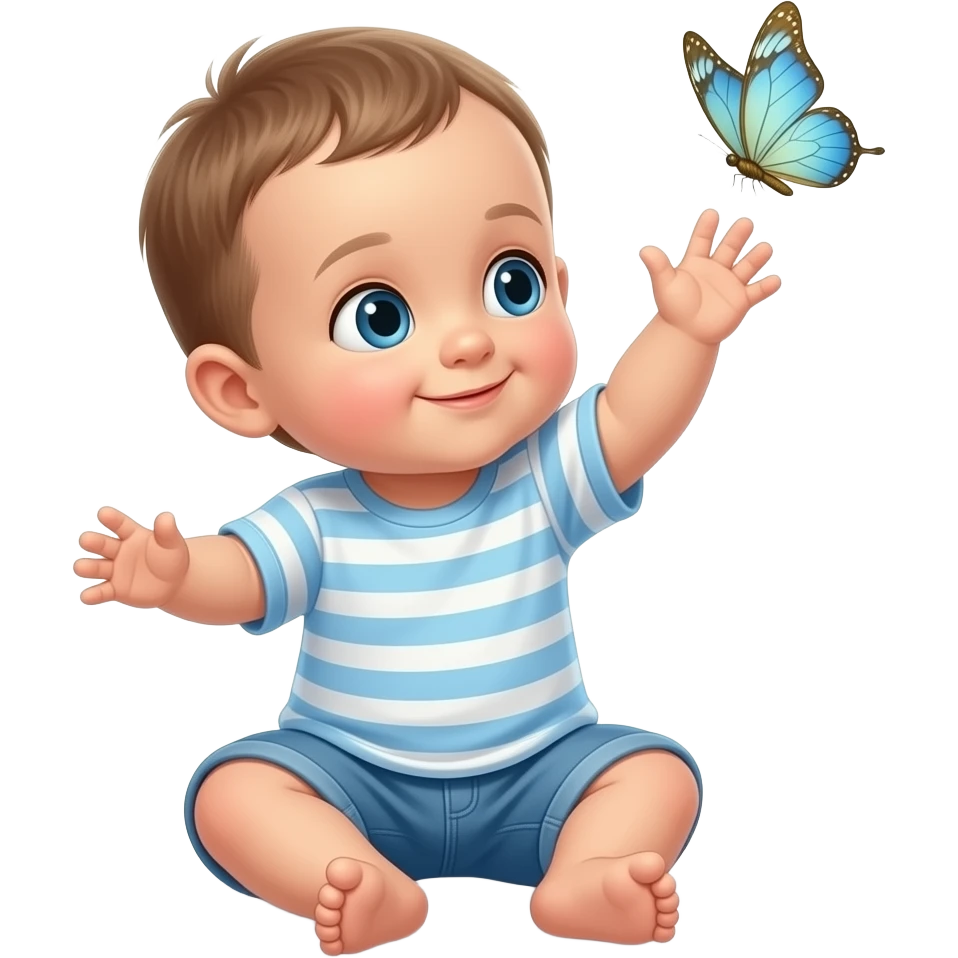 blue and gold small Butterfly with baby reaching for it emoji