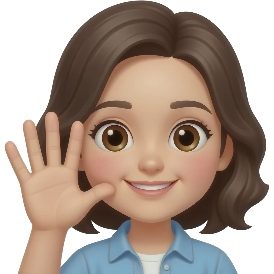 Cute 3D emoji, one hand raised beside the face, finger poking the cheek. Make the hand larger and closer to the camera, with the face only partially visible. Big eyes, blushing cheeks, lovely expression, glossy pastel style, white background. emoji