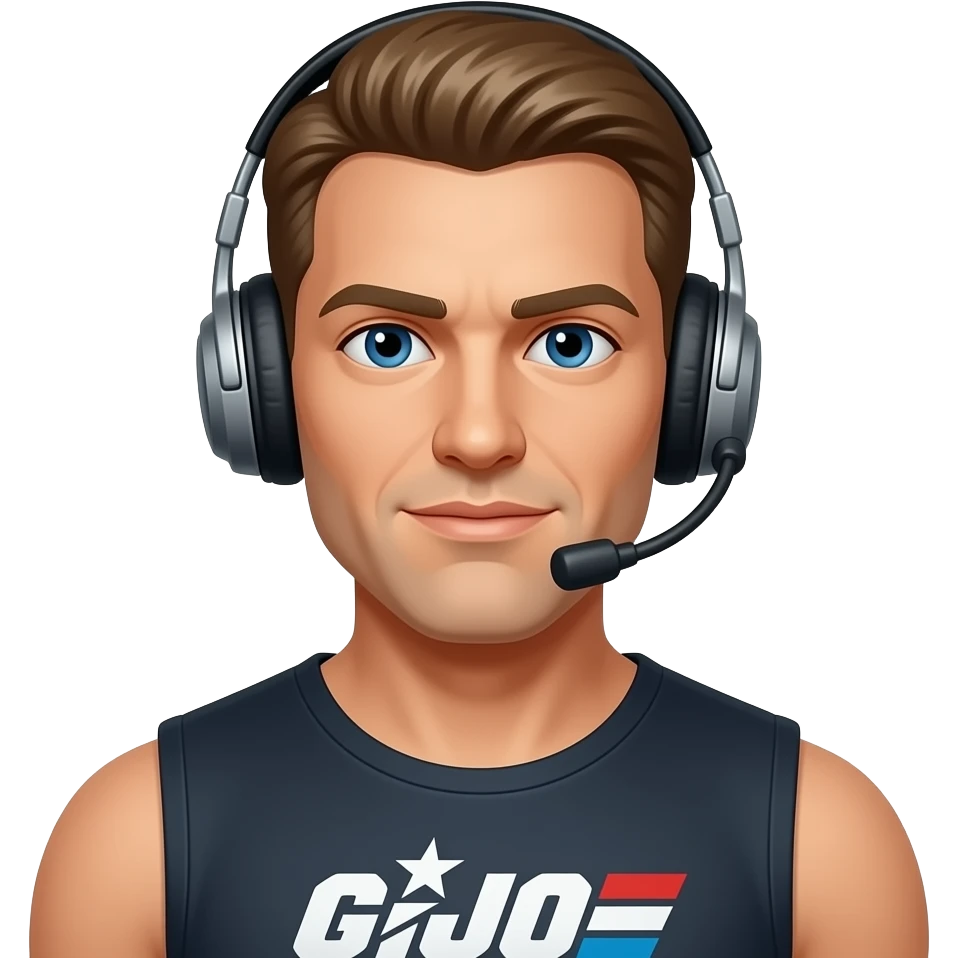 Gi Joe in a headset sleeveless shirt emoji