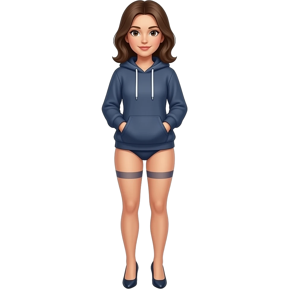 A woman in hoodie and wearing briefs and high heels emoji