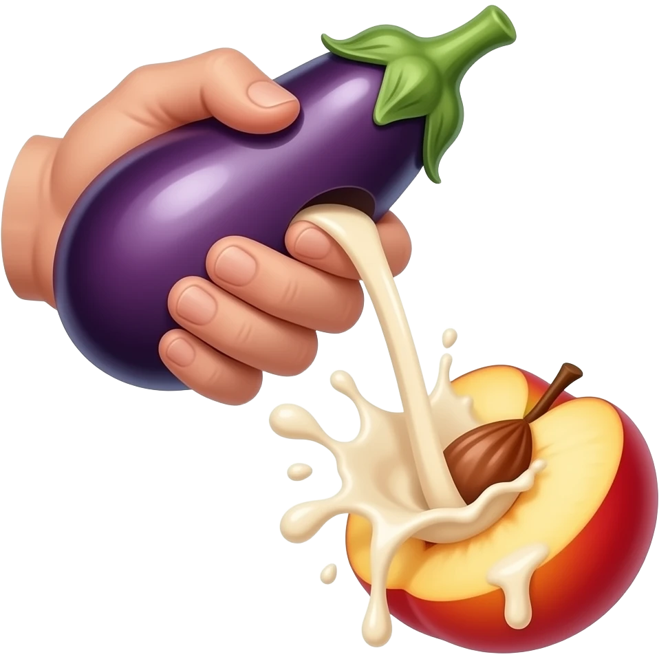 Describe eggplant splash milk peach inside the peach butt emoji