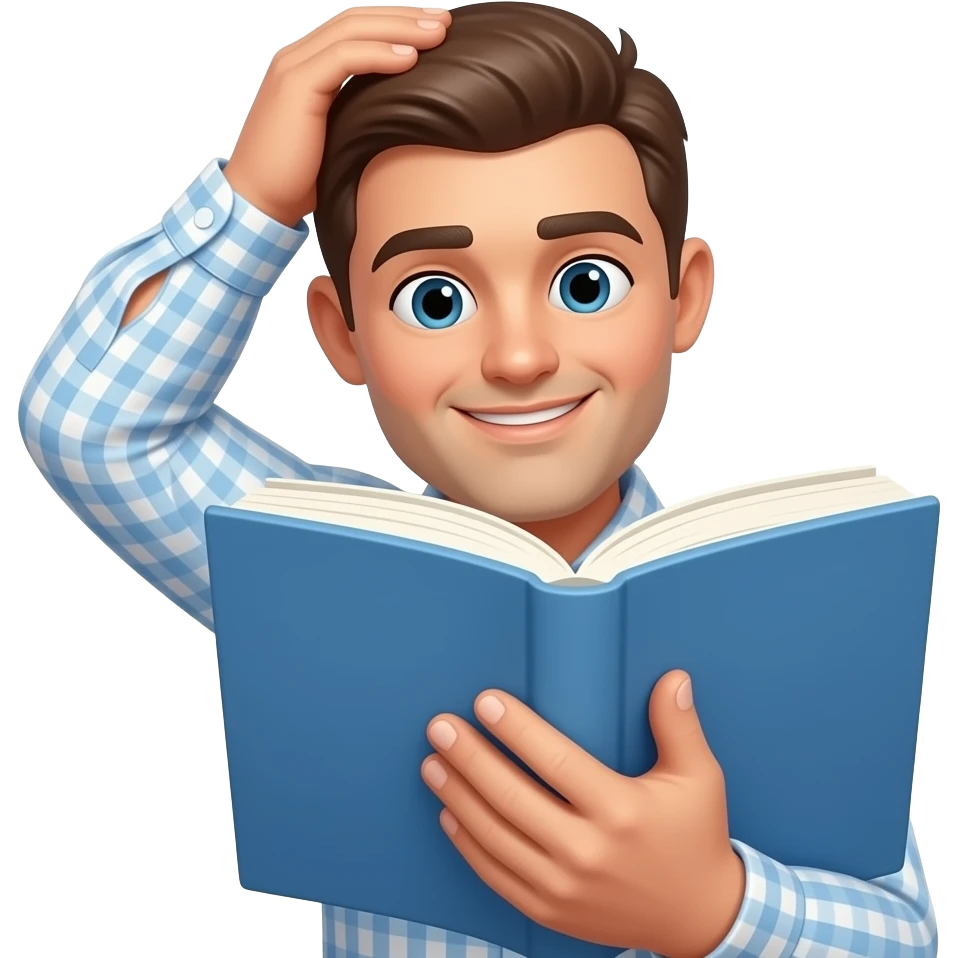 Puzzled white skin handjob scratching head while reading a book emoji