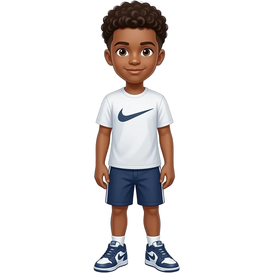 Um homem adolescente Cabelo low fade cacheado Corpo inteiro calsa e tênis nike emoji