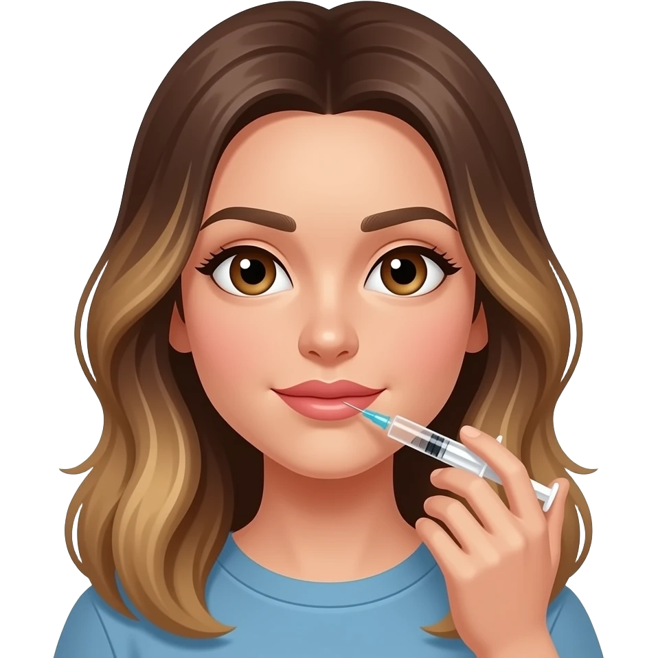 Brown eyed, brunette balayage long hair getting lip filler emoji