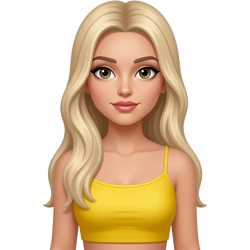Long straight blonde hair yellow crop top soft makeup emoji
