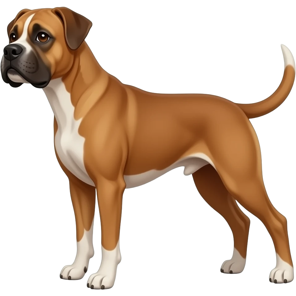 Perro boxer color cafe , sin collar, cola larga y flaco emoji