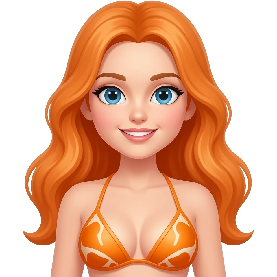A emoji yellow woman with Orange hair with gigantic breasts, Big ass, Orange bikini emoji