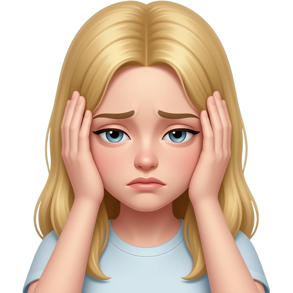 depressed blond girl emoji, head in hands, gloomy, front emoji