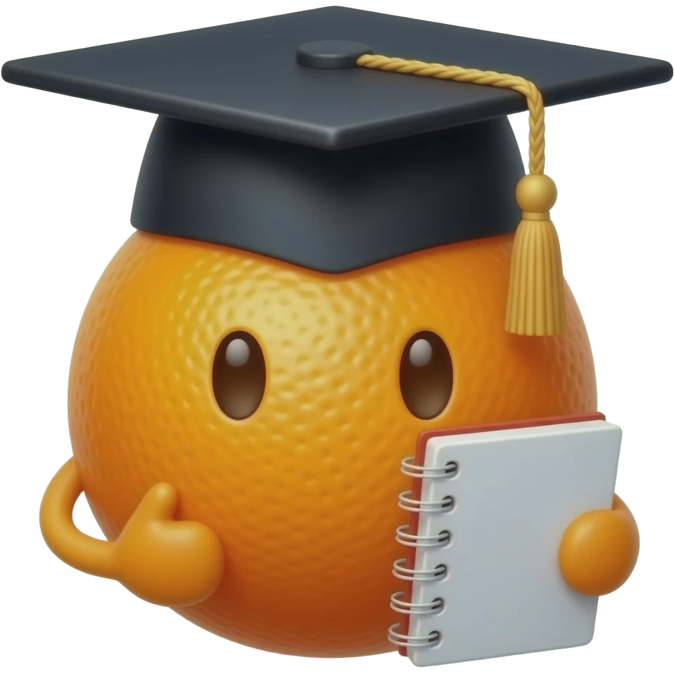 orange fruit using a graduation cap and notebook emoji