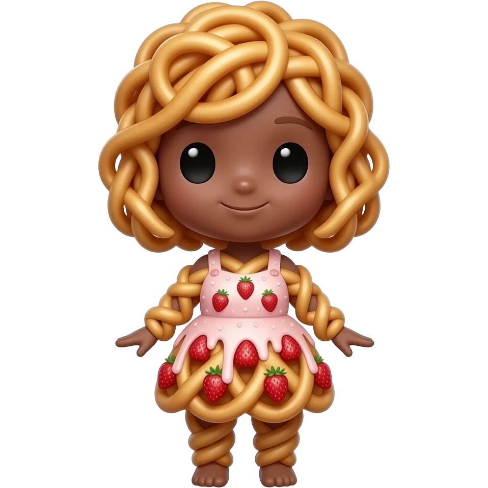A full-body girl chibi made entirely of interwoven, crispy golden-brown ...