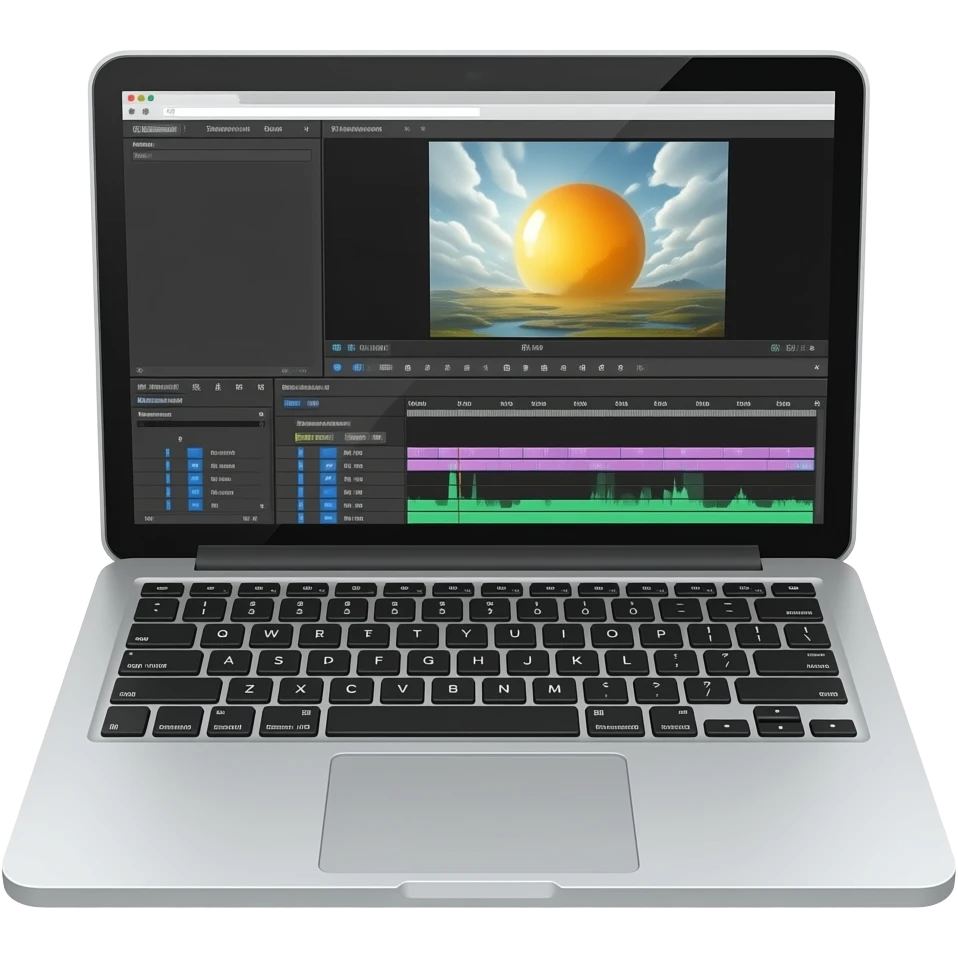 macbook with opened video editing software emoji