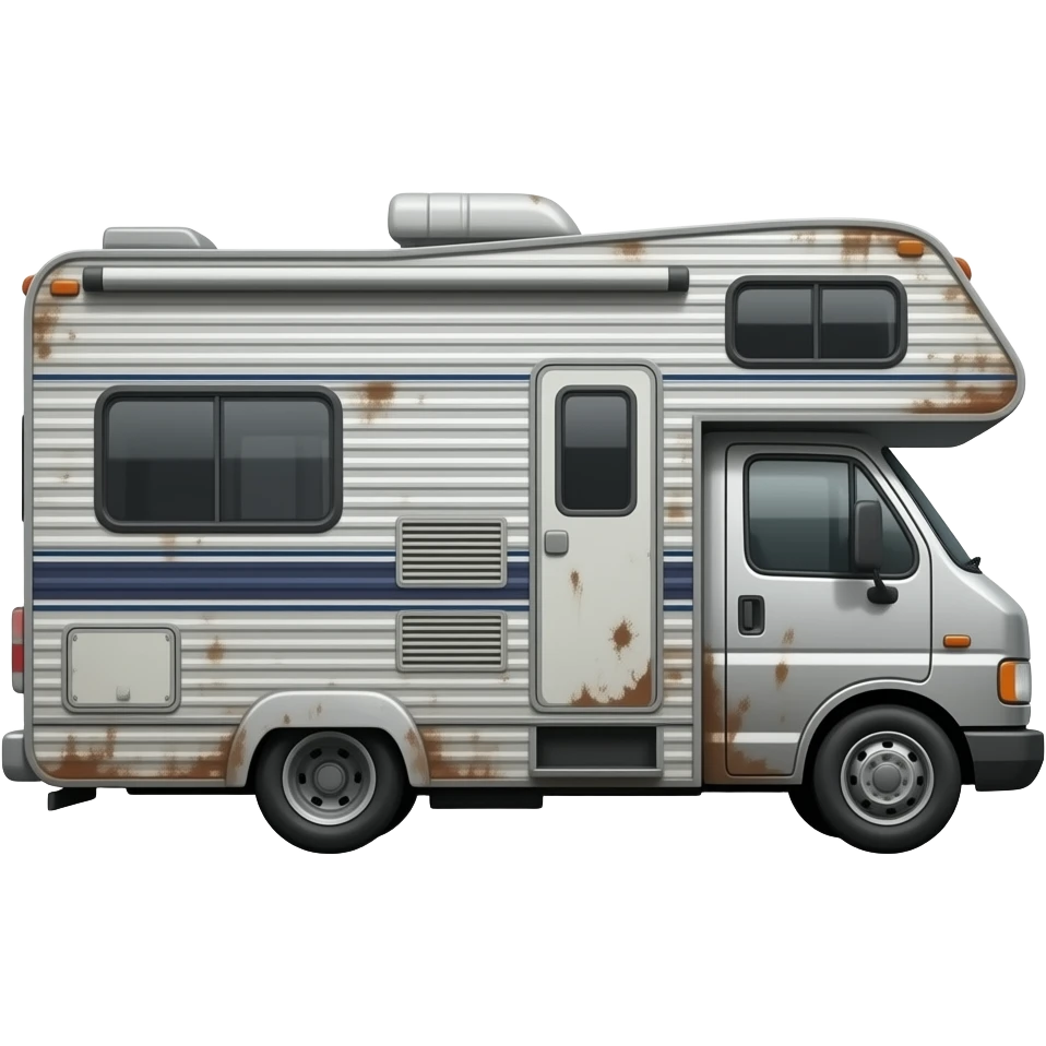 rusty silver rv truck side view emoji
