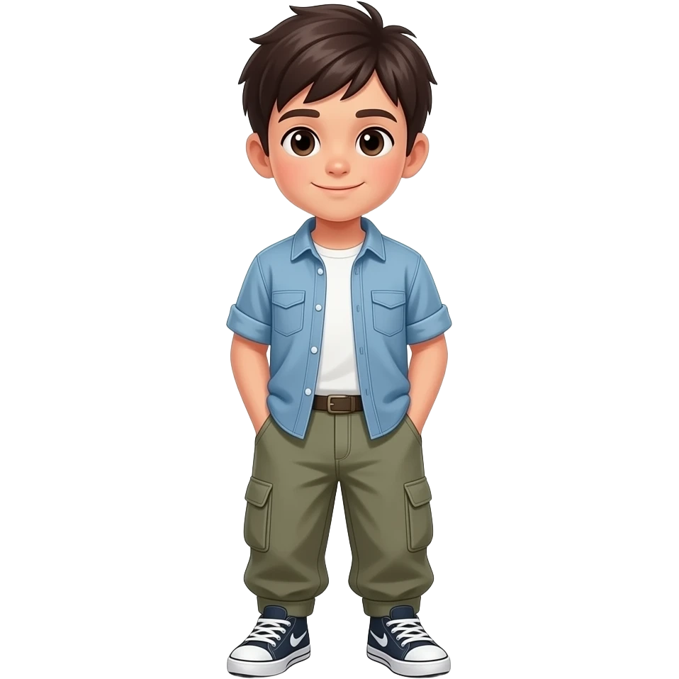 Un chico con pantalón baggy ,camisa , zapatos emoji
