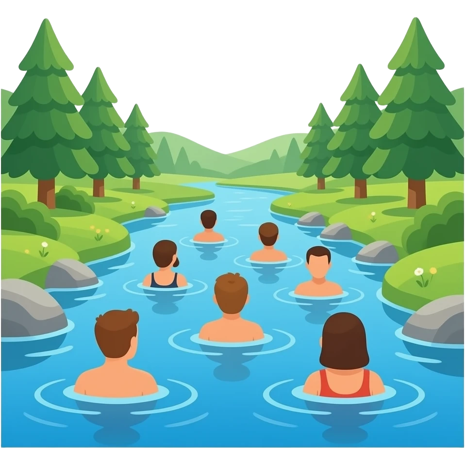 Люди купаются в речке emoji