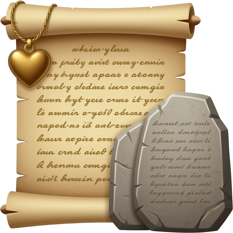 Make one with a scroll and a heart, and have two stone tablets with writing on one of them emoji