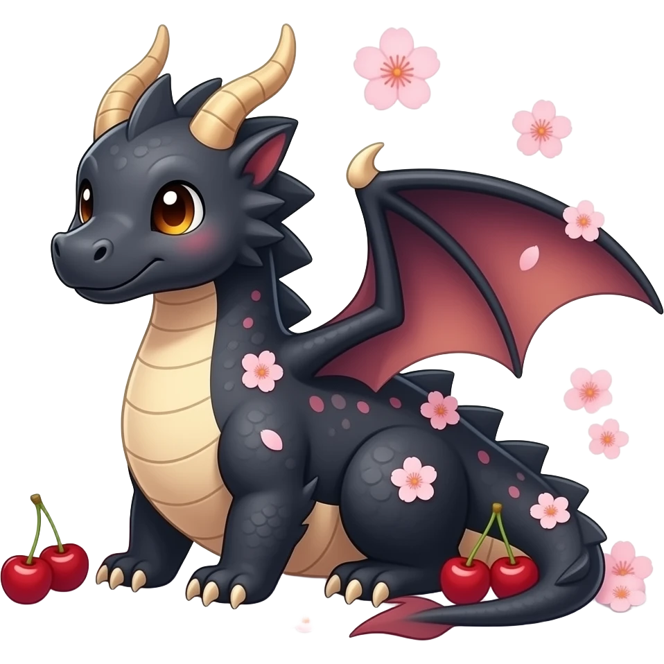 Sweet black Dragon with Cherry Blossom emoji