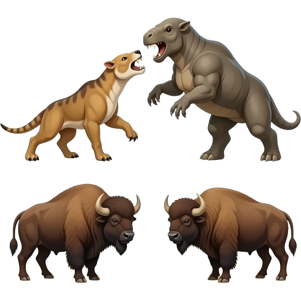 Smilodon vs titanis the terror bird,bison,2 smilodon battle emoji