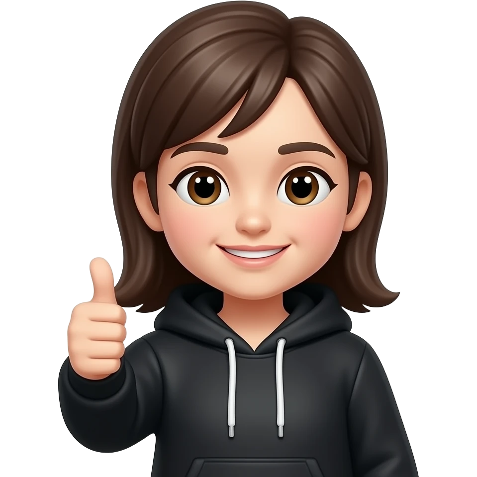 girl showing thumbs up, black hoodie, beige aesthetic emoji emoji