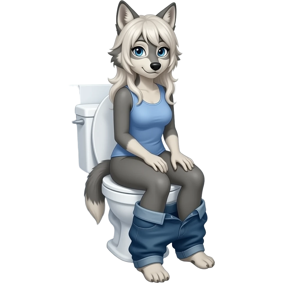 Female wolf furry person woman sit on toilet pants down emoji