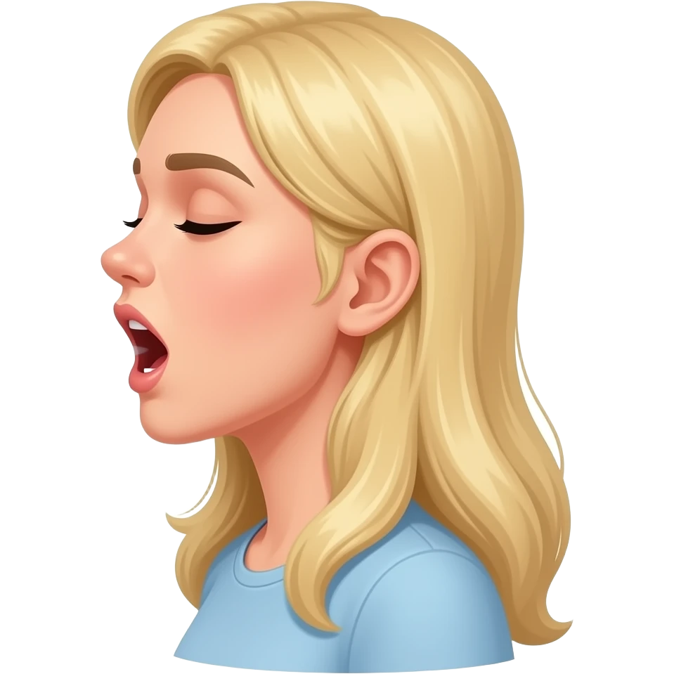 respirations profondes, bouche femme blonde ouverte en forme de O, avec souffle qui sort, vu de côté emoji