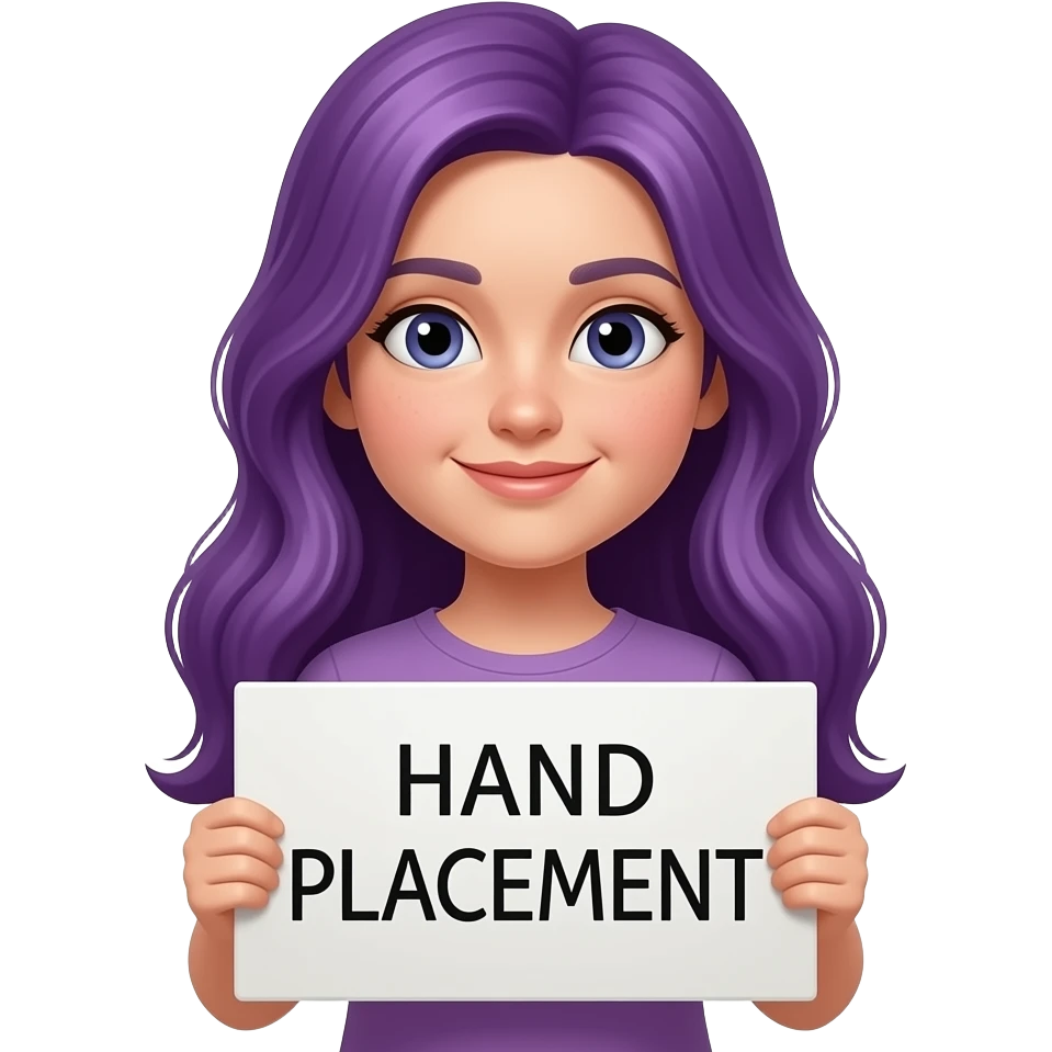 girl with long purple hair with a The HAND PLACEMENT sign emoji