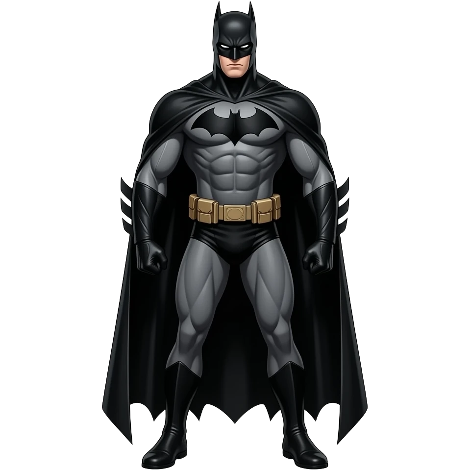 Gothic exaggerated Batman, very thin Tim Burton-esque athletic physique all black costume, 90° fov, short light in shadows emoji