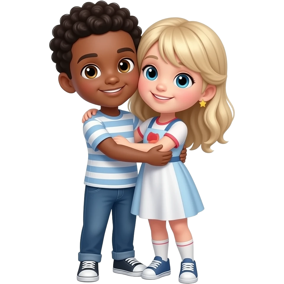 Темнокожий парень и белая девушка обнимаются emoji