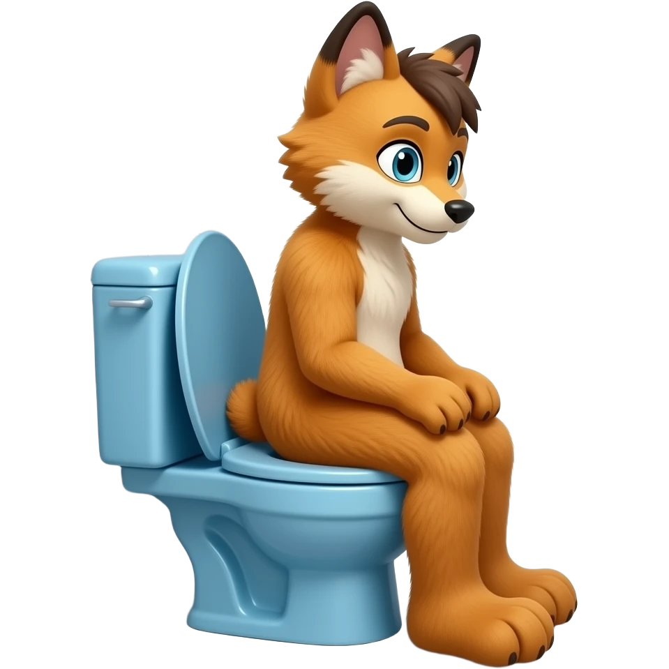 fursuit sitting on toilet, side view, emoji