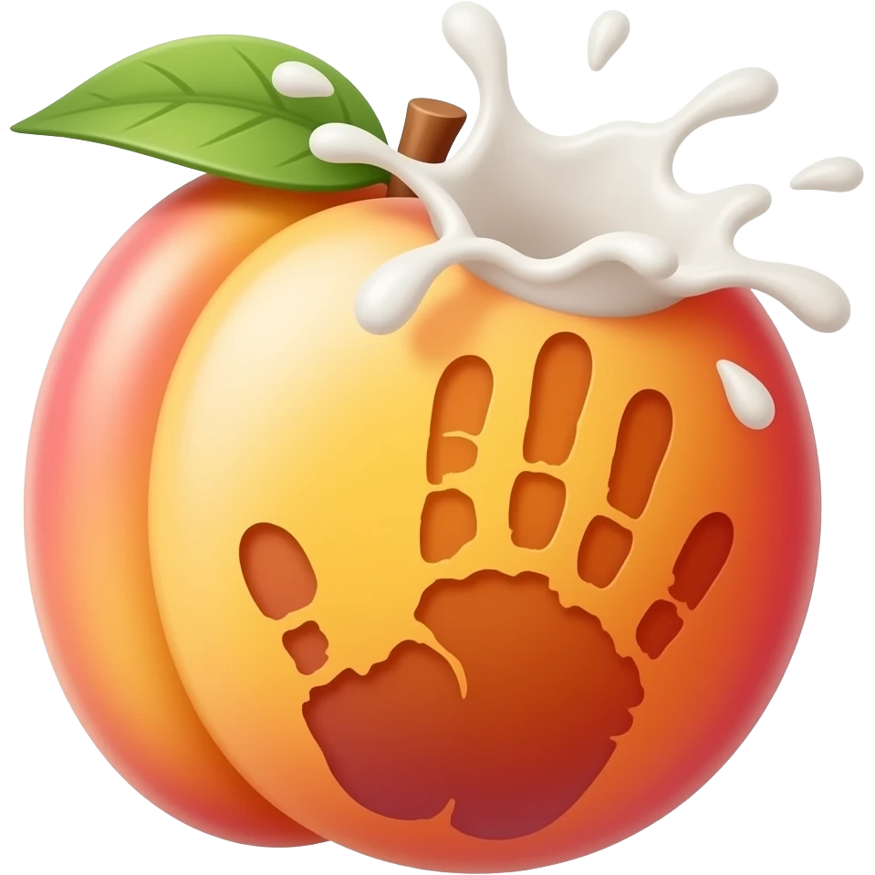 一个桃子上面有一个巴掌印，桃子喷出白色汁液 emoji