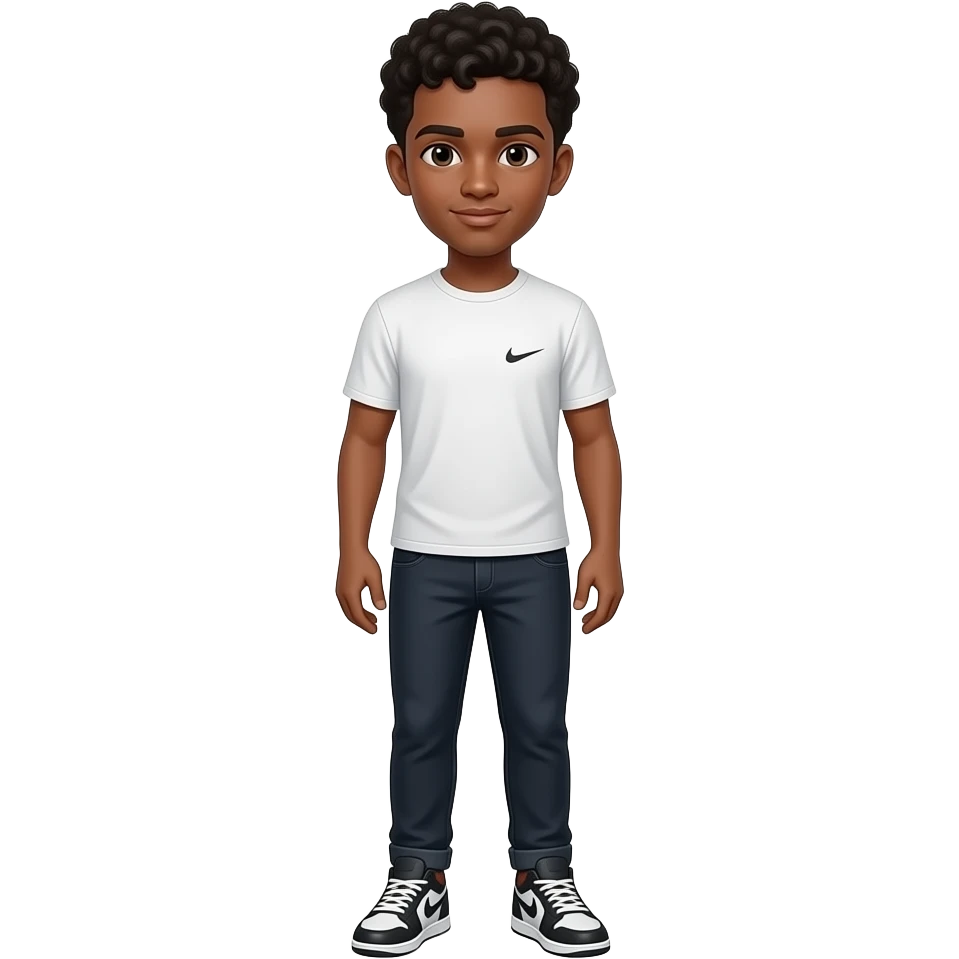 Um homem adolescente Cabelo callow fade cacheado Corpo inteiro calça e tênis nikecor de pele branca emoji