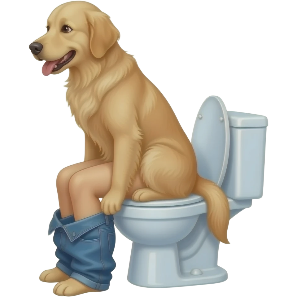 Female golden retriever furry person woman sit on toilet pants down side view emoji