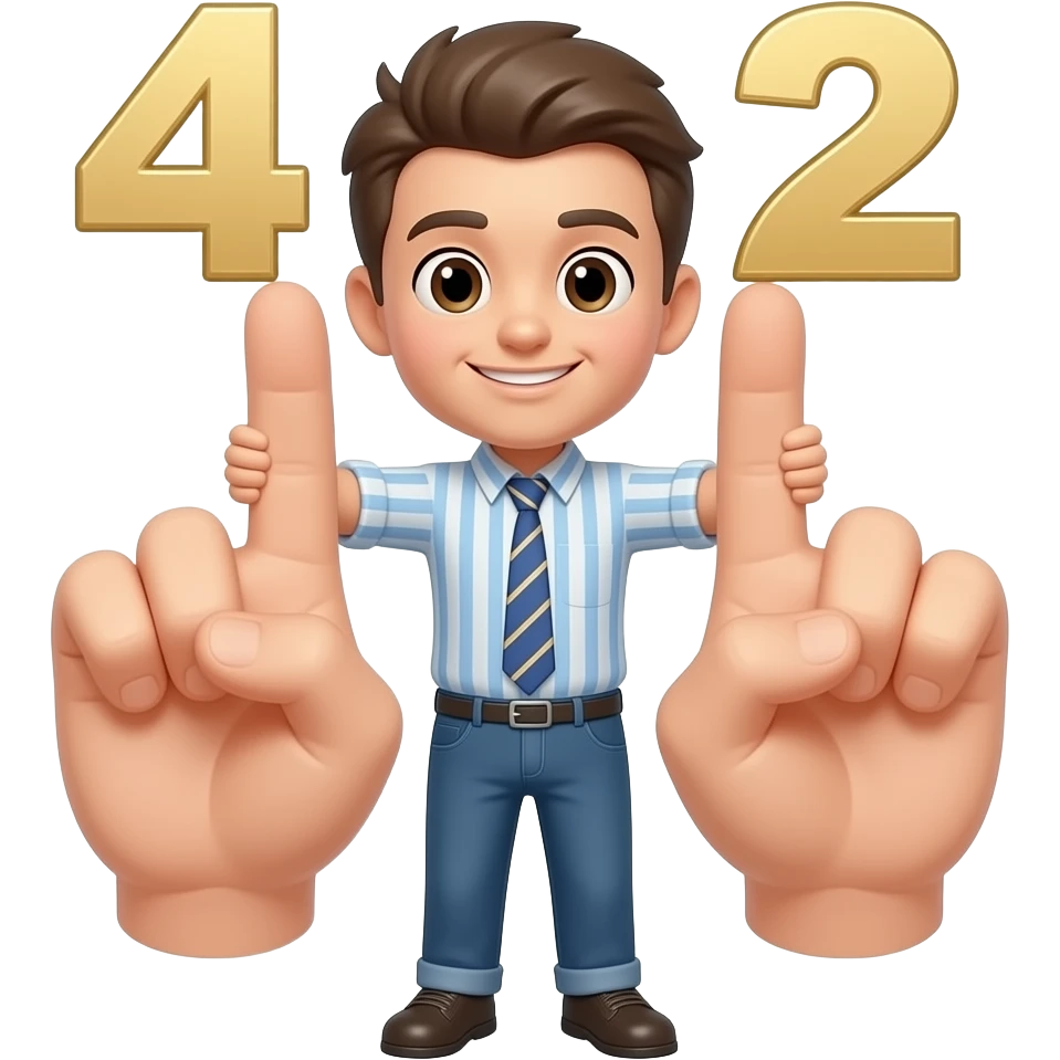 Quero que você crie 42 coloque uma pessoa segurando esse número com dois dedos indicadores o número tem que ficar em cima dos dois dedos emoji