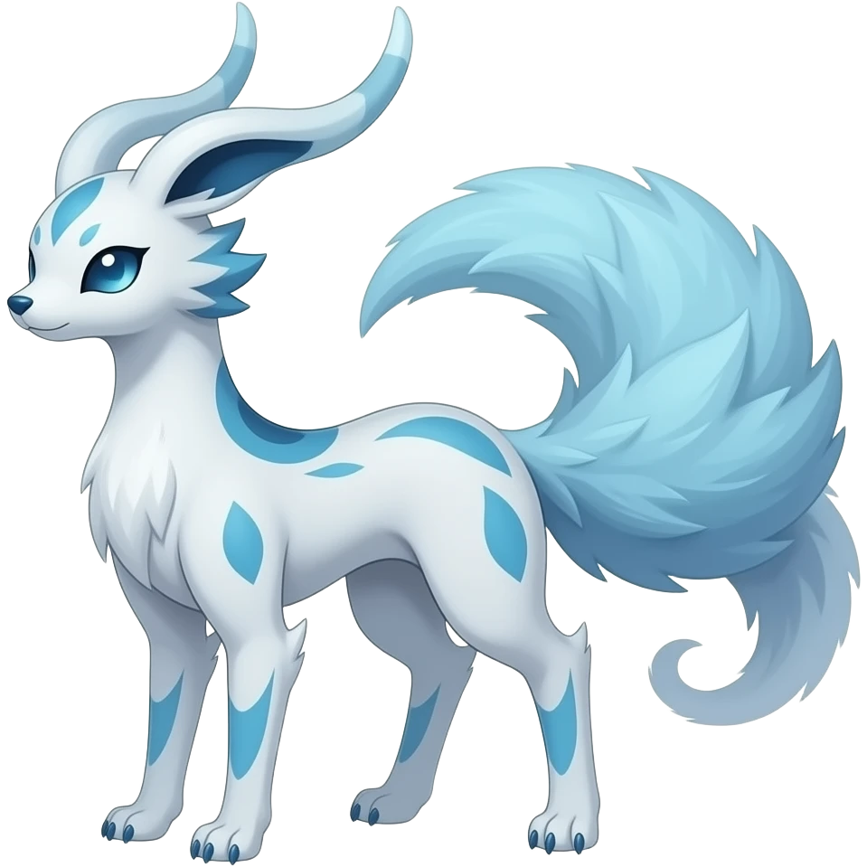 Slim thin lanky scrawny tall elegant oriental feral painted Asian Absol-Glaceon-Sylveon-fusion-hybrid-creature emoji