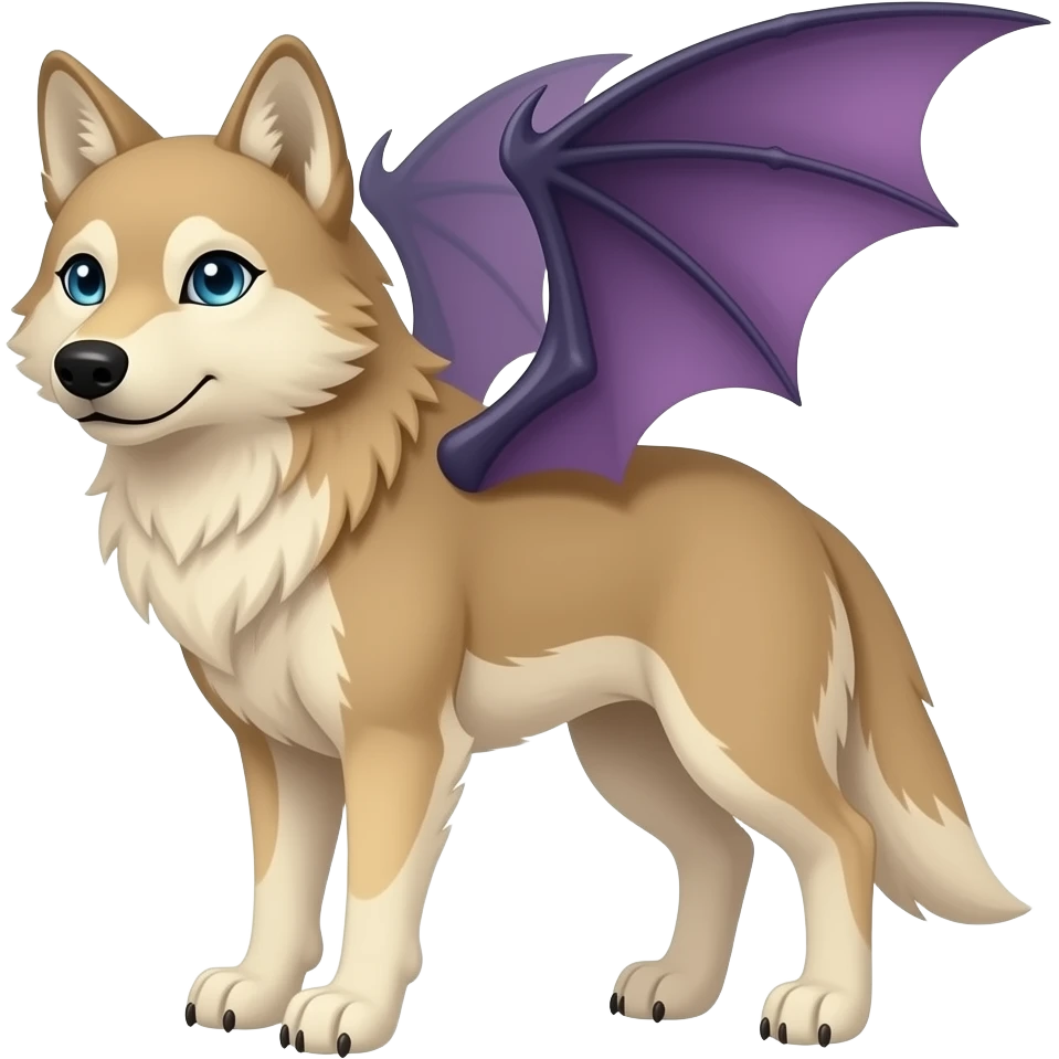 Sandy Tan wolf with blue eyes, and purplish bat wings emoji | AI Emoji ...