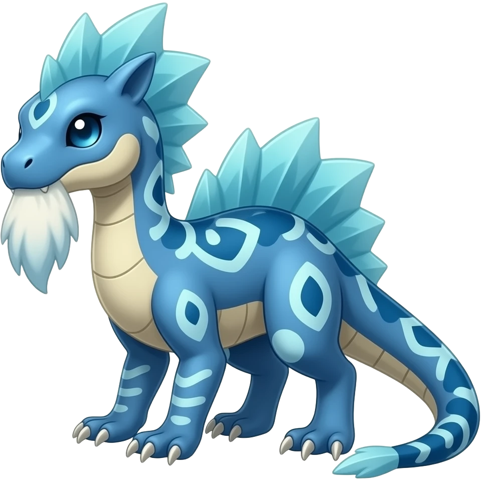 scaly shiny frilled raptorik finned patterned blue tribal-patterned digitigrade quadrupedal Vaporeon-Salandit-Glaceon-hybrid with thick fleshy dragon-whiskers emoji