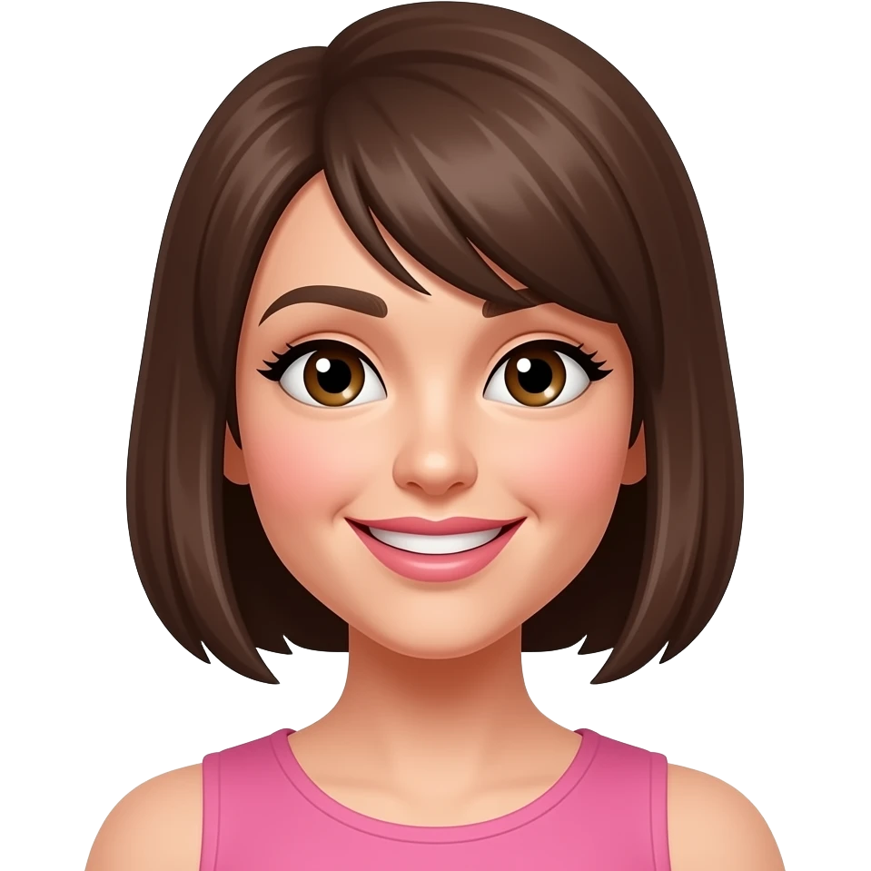 woman short brown hair straight smiling pink lips with confetti background emoji