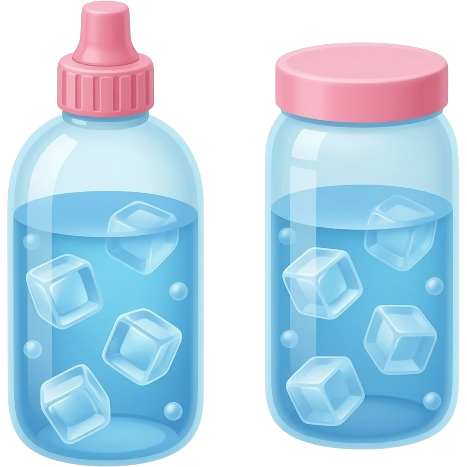 Refreching ice cold water that’s blue and the cute water bottle that’s pink emoji
